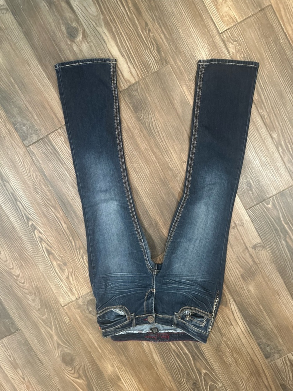 Ariya Dark Blue Boot Cut Jeans with Embroidered Pocket Y2K Western Vibes - Picture 8 of 11